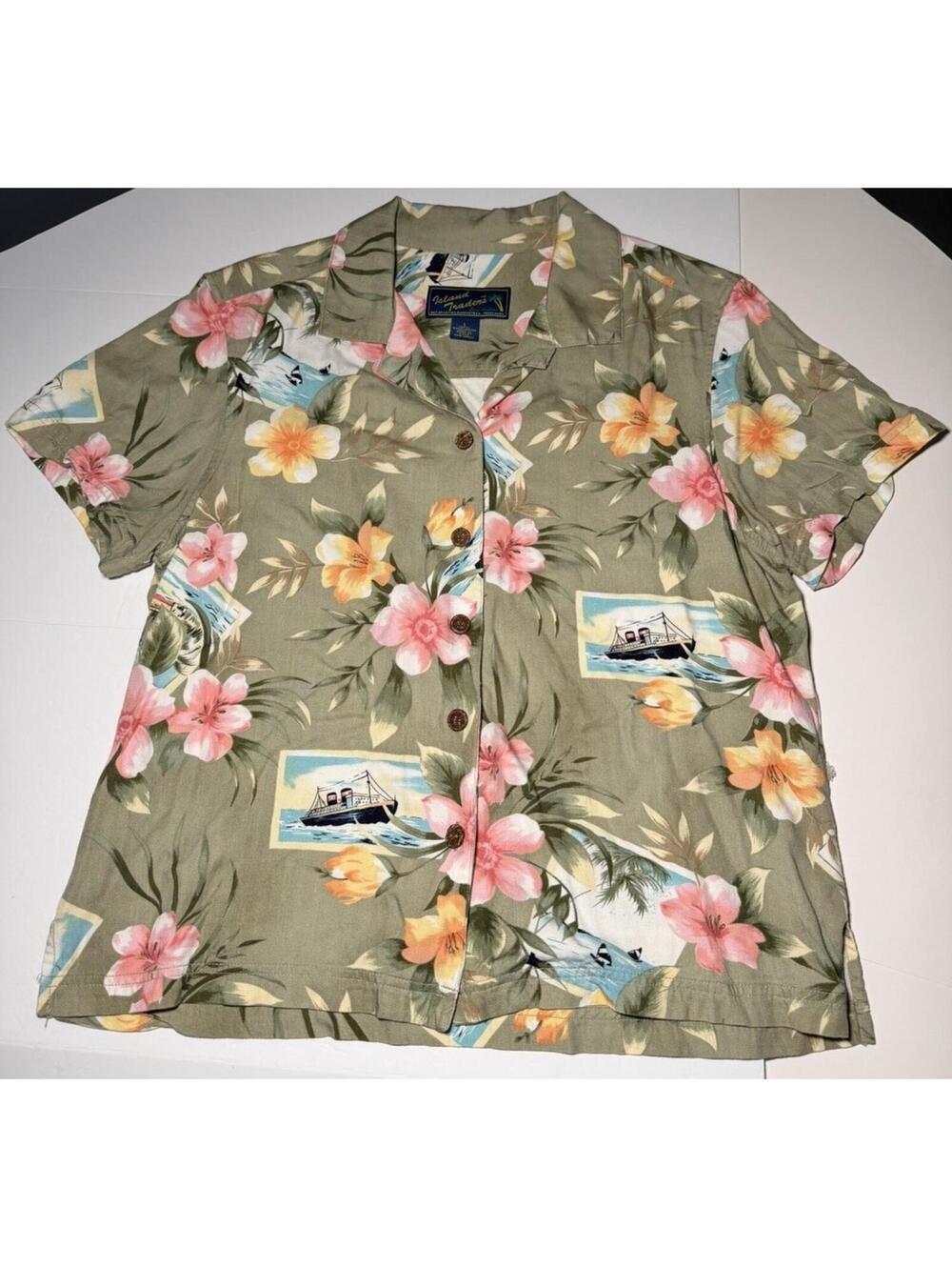 Vintage Island Traders Hawaiian Shirt Women’s L Short Sleeve